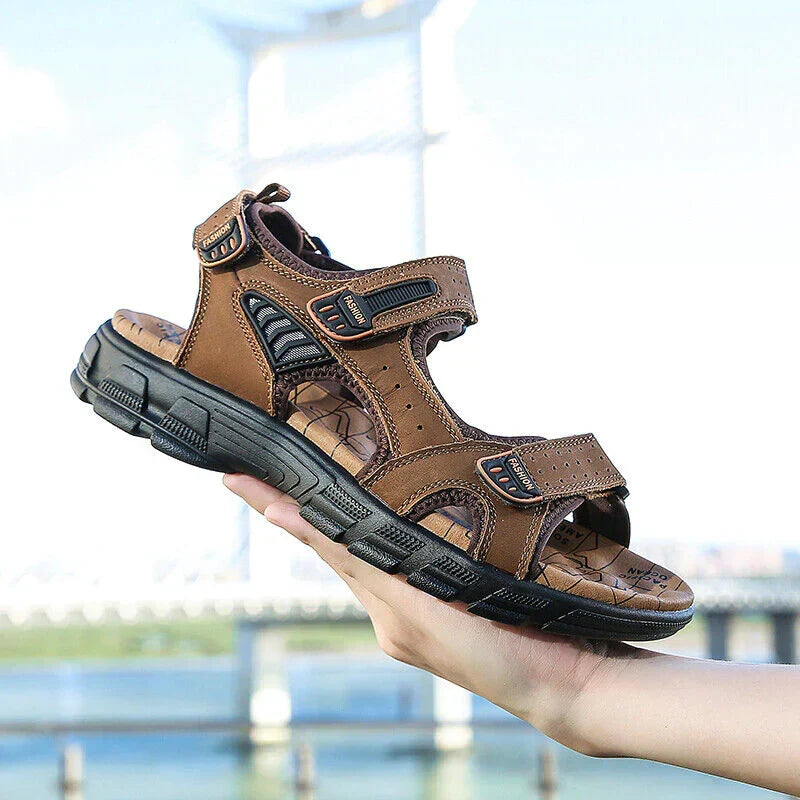 Men's Sandals | Open Toe Velcro Strap Leather