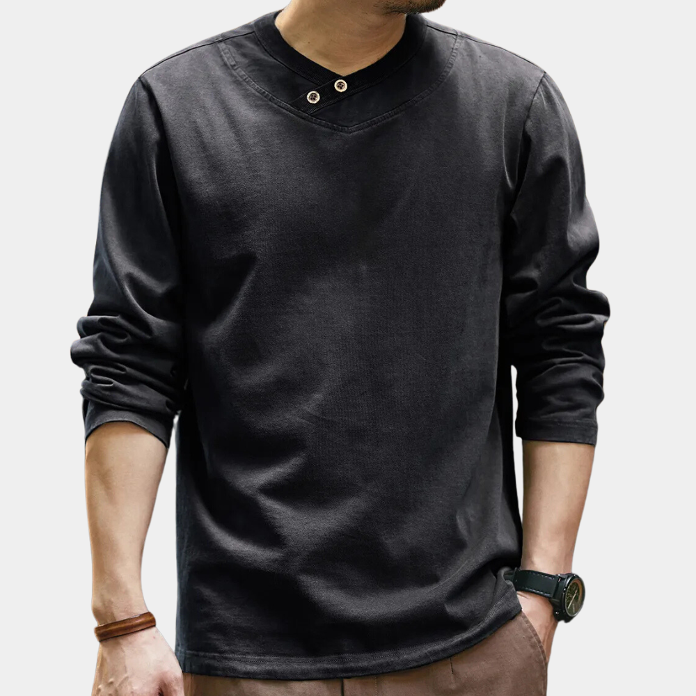 Men's T Shirt | V-Neck Long Sleeve Knit