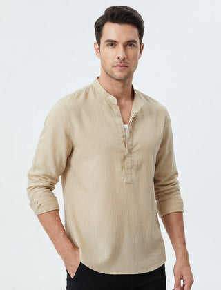 Men's Linen Shirt | Band Collar Long Sleeve