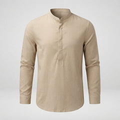 Men's Linen Shirt | Band Collar Long Sleeve