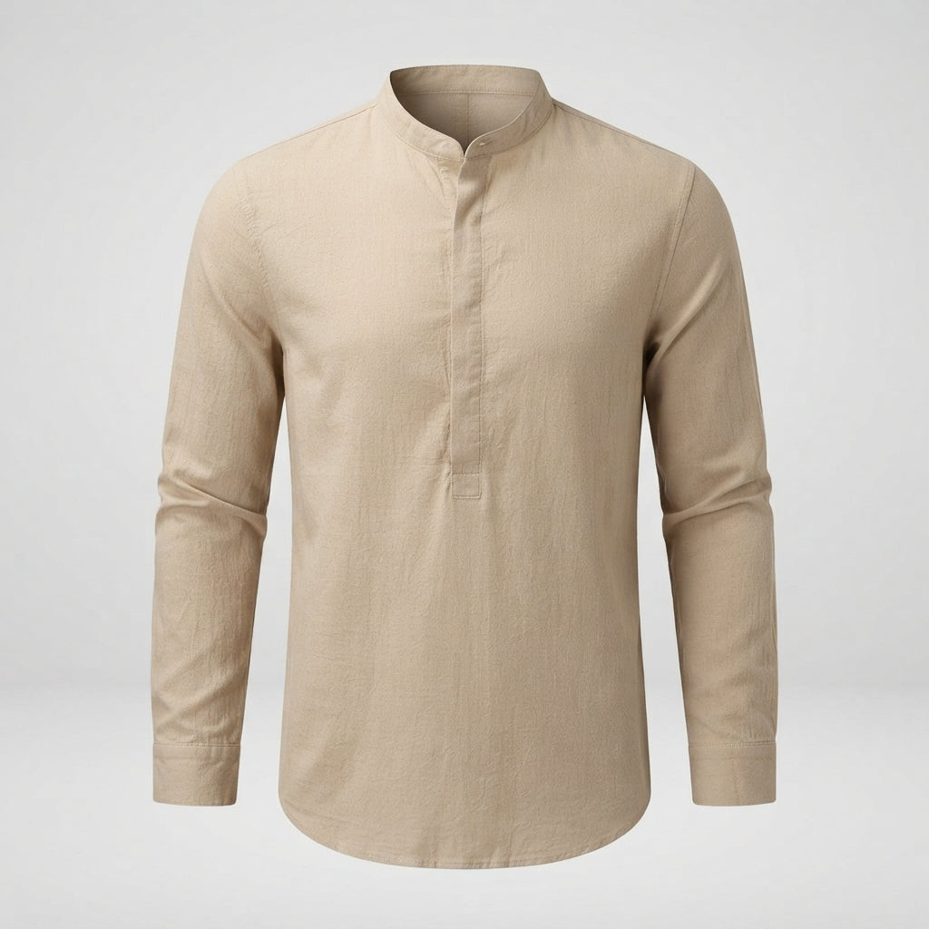 Men's Linen Shirt | Band Collar Long Sleeve