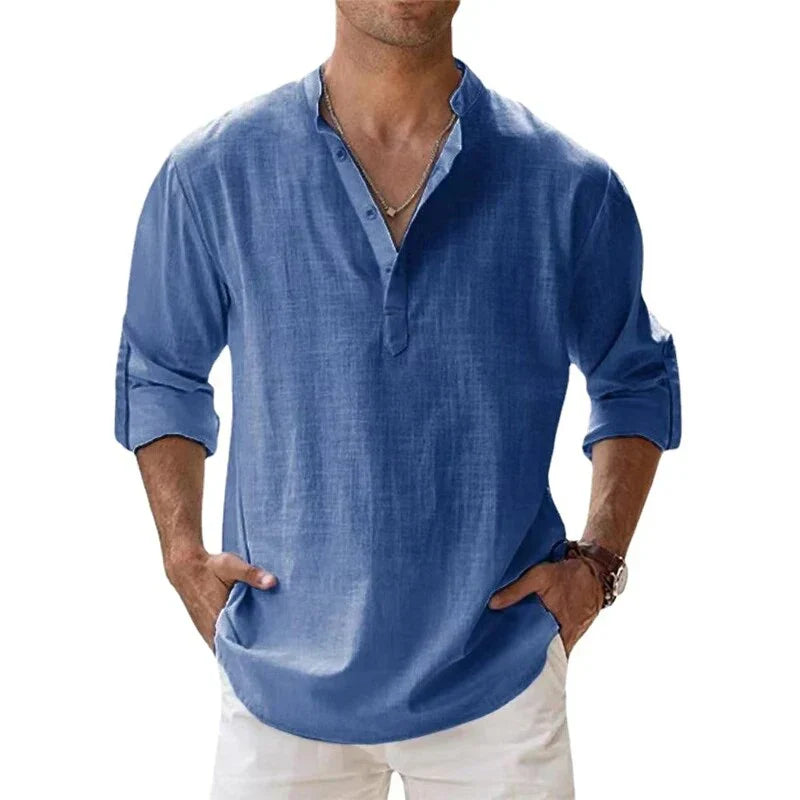 Men's Henley | Long Sleeve Linen Relaxed Fit V-Neck