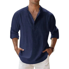 Men's Henley | Long Sleeve Linen Relaxed Fit V-Neck