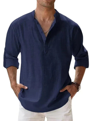 Men's Henley | Long Sleeve Linen Relaxed Fit V-Neck