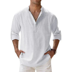 Men's Henley | Long Sleeve Linen Relaxed Fit V-Neck