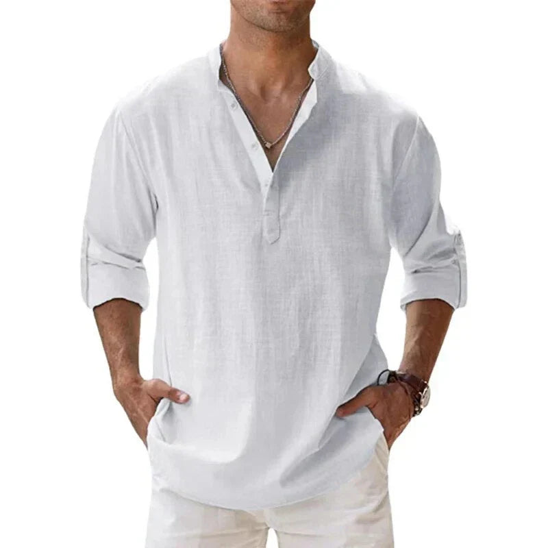 Men's Henley | Long Sleeve Linen Relaxed Fit V-Neck