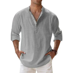 Men's Henley | Long Sleeve Linen Relaxed Fit V-Neck