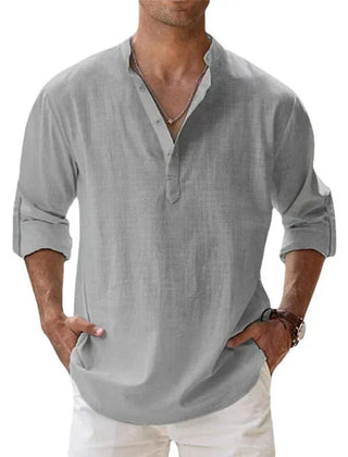 Men's Henley | Long Sleeve Linen Relaxed Fit V-Neck