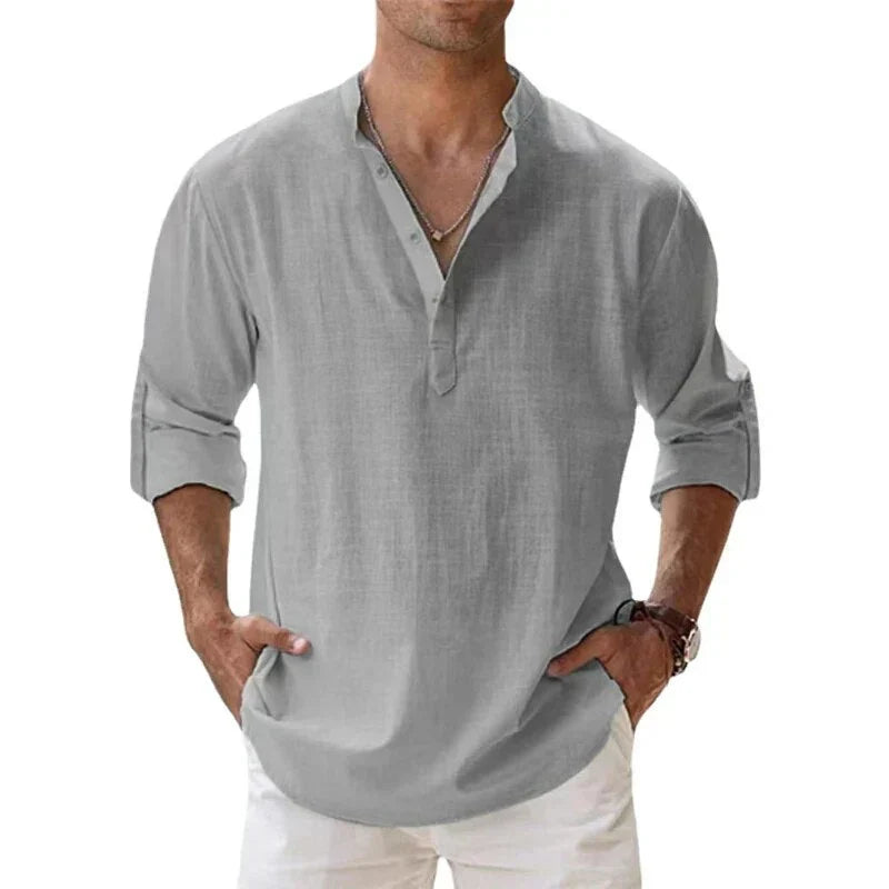 Men's Henley | Long Sleeve Linen Relaxed Fit V-Neck