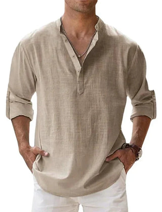 Men's Henley | Long Sleeve Linen Relaxed Fit V-Neck