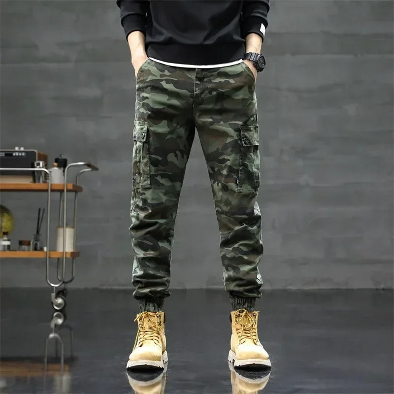 Men's Camo Pants | Cargo Pockets Jogging Cuff Denim