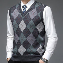 Men's Sweater Vest | V-Neck Argyle Knit Sleeveless